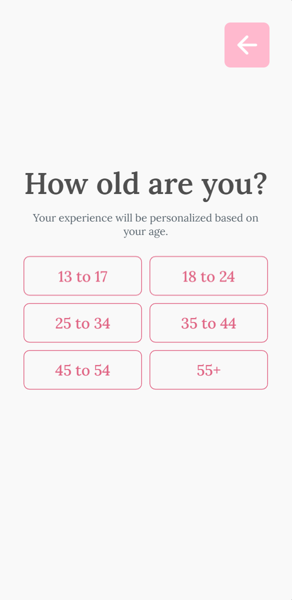 App Age Selection Screen